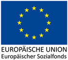 EU-Flagge gelbe Sterne auf weißem Grund mit Schirftzug Europäischer Sozialfond