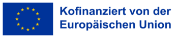 EU-Flagge gelbe Sterne auf weißem Grund mit Schriftzug Kofinanziert von der Europäischen Union